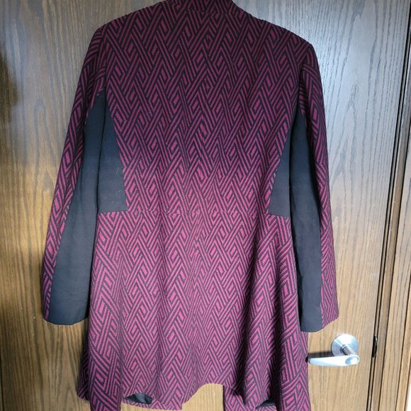 Jones Studio Burgundy and Black Herringbone Long Swing Jacket Size 1X - Picture 8 of 12